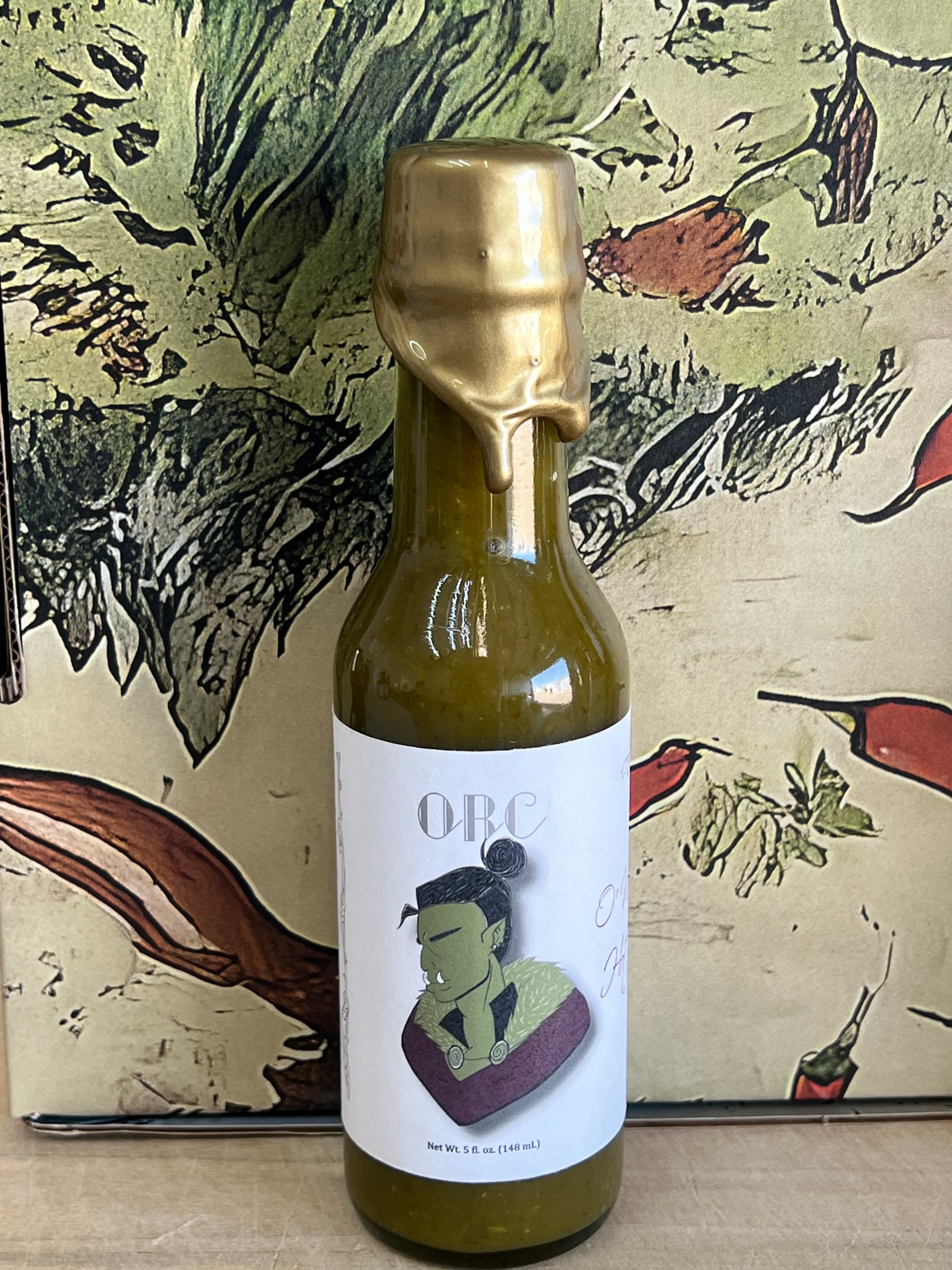 Green chili hot sauce bottle by O'Malley's